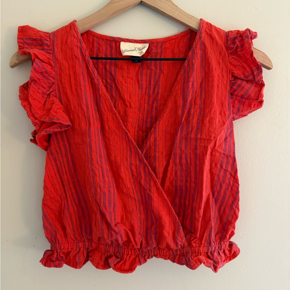 Cotton red and purple v-neck top